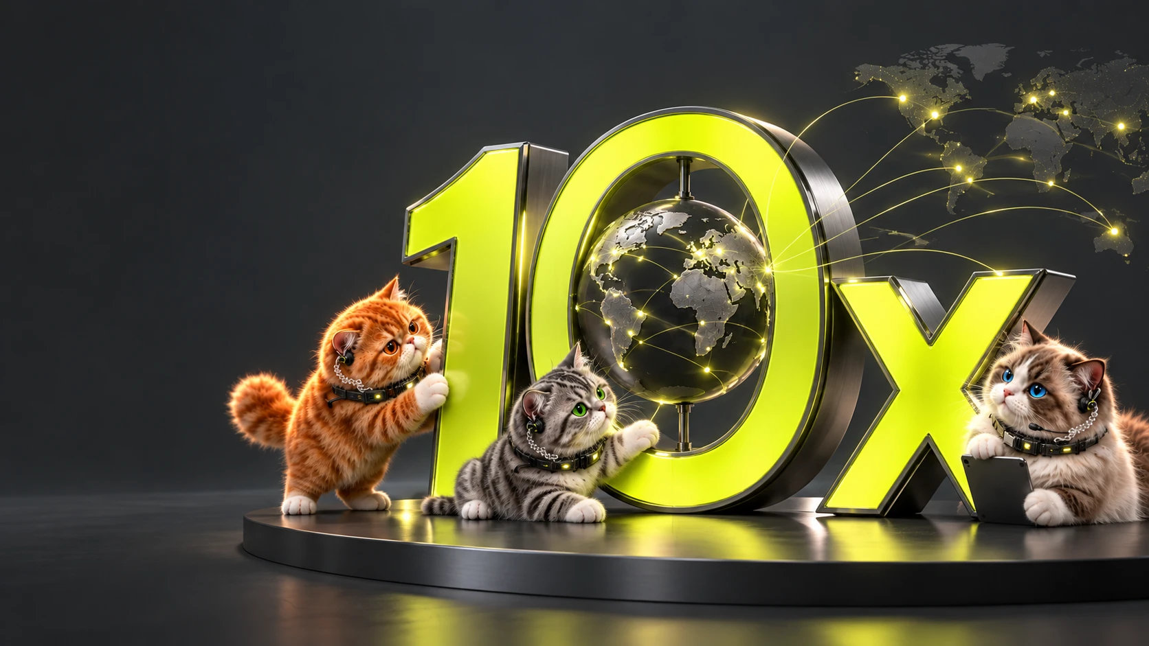 A monumental 10x sculpture with a connected globe at its centre, brought to life by three WorkingCats colleagues